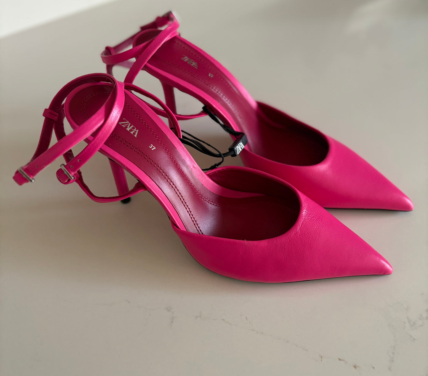 Zara fuchsia ankle strap heels